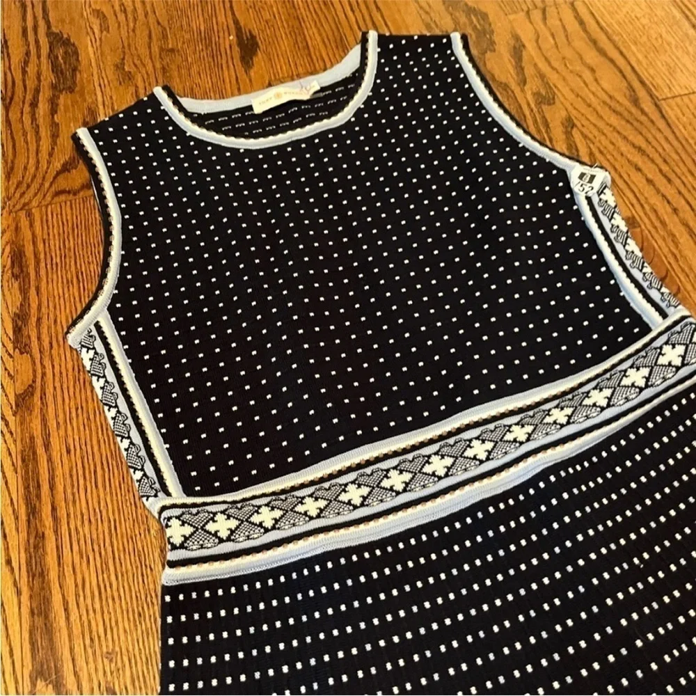 🔥🆕 TORY BURCH navy geo stitch knit dress SIZE SMALL